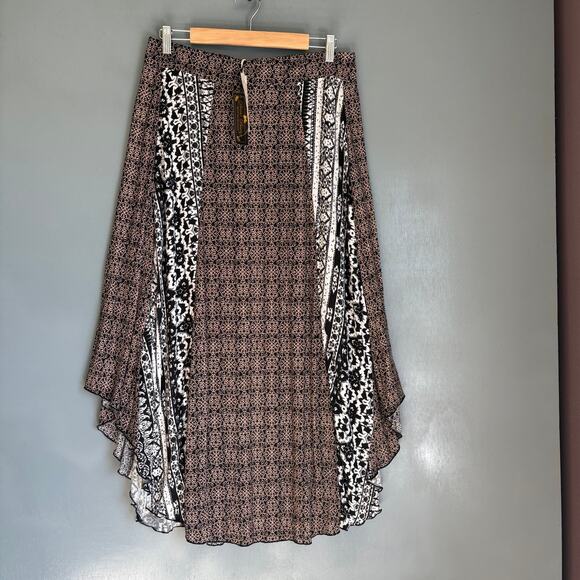 MYSTREE Women's Large Bohemian Hippie Rayon Skirt Brown Floral LIghtweight NWT - Picture 1 of 11
